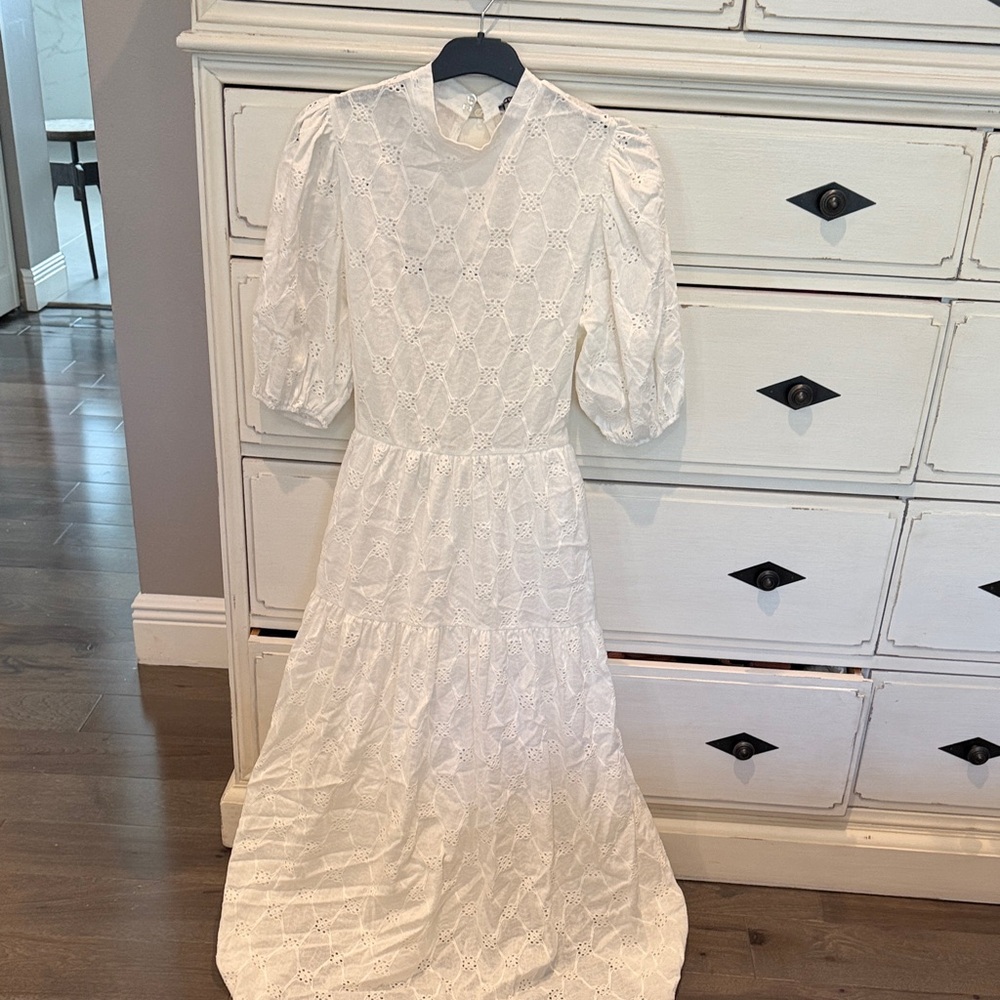 White Eyelet Tiered open back Midi Dress - Women
